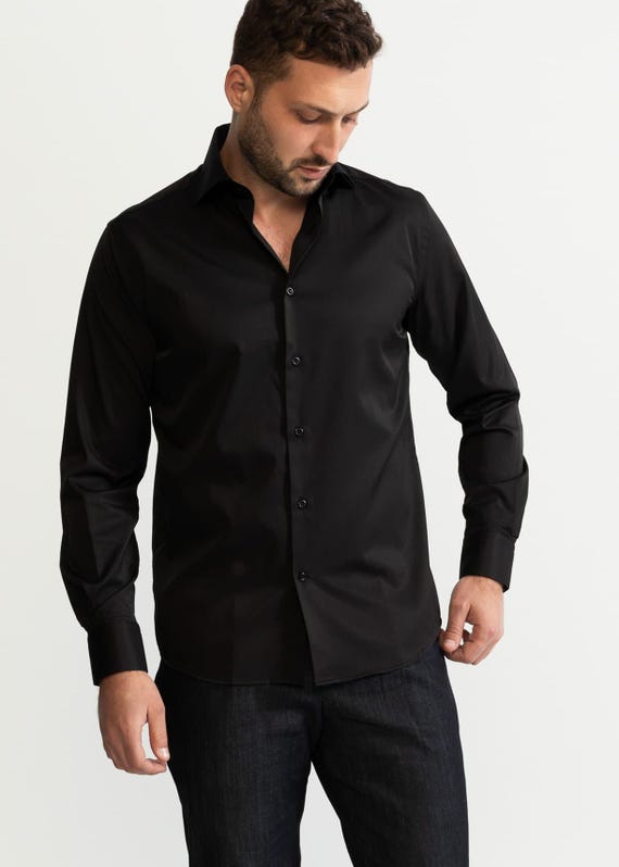 Men's Black Dress Shirt, From XXS to 7XL, Tailored Button-Up Egyptian Cotton, Classic Smart Casual Office Wedding, Slim & Regular Fit
