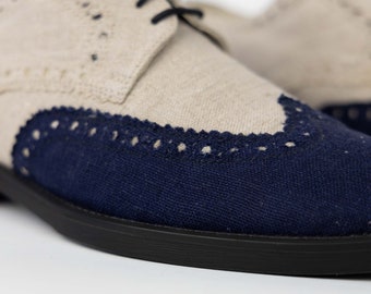 HEMP Shoes - Comfortable Oxford Shoes, Blue/Beige, Handmade Shoes, Leather Lining, Made in Europe, Formal Shoes