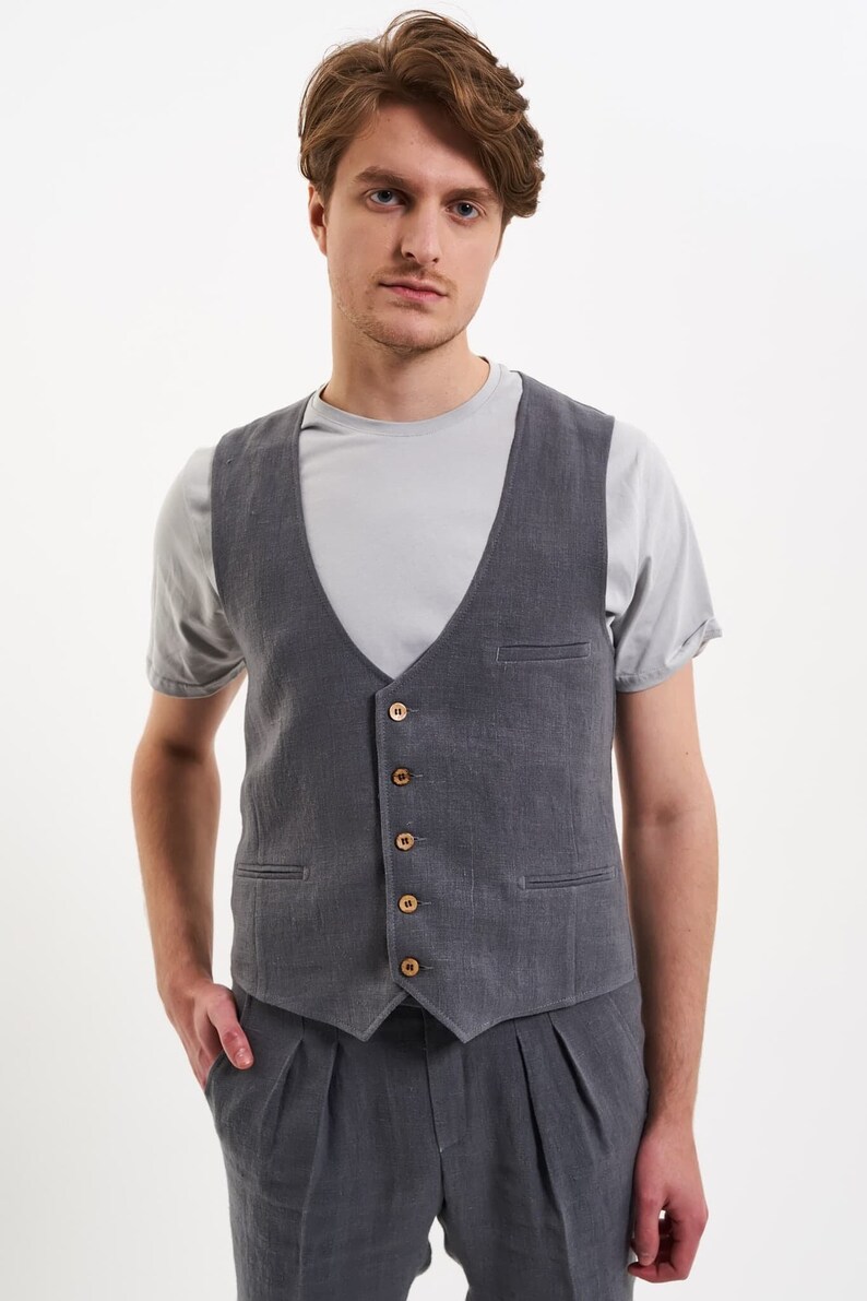 100% Hemp Vest, Gray Hemp Waistcoat, Men Vest, Groom’s Vest, Business Vest, Single-Breasted Vest, Men's Fashion, Hemp clothing for Men