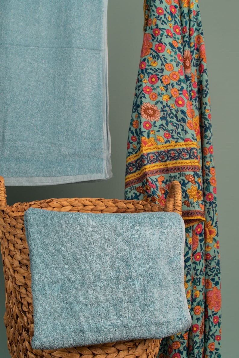 Linen Bathroom Towels Set, Beach Towels, SPA Sauna Towel, European Linen, Flax towel, Turkish Cotton, Waffle, Travelling, Organic Blue image 2