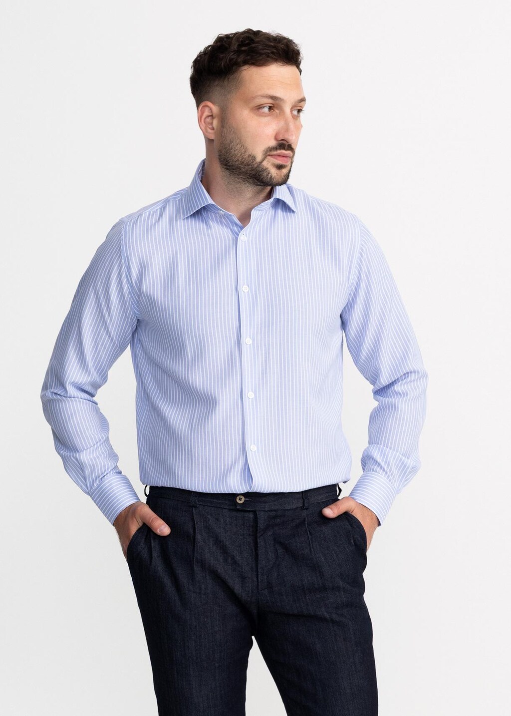 FYLTR Camicia Uomo Maniche Lunghe – Oxford Tessuto, Vestibilità Regolare, Colore Blu Egiziano, Taglia S