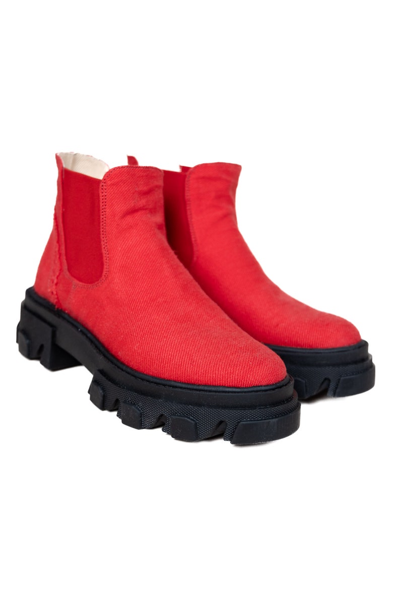 HEMP CHELSEA Boots Comfortable Boots, Natural, Handmade Shoes, Leather Lining, Made in Europe, Red image 1