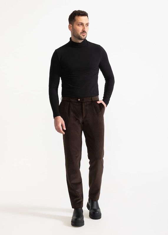 Brown Corduroy Pants for Men – Organic Cotton Single Pleat