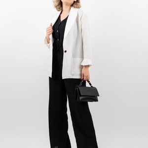The Ilva 100% Hemp Suit Jacket with Shawl Lapel. Elegant Women's Jacket, Vegan, Sustainable Fashion, Stylish White Jacket, Custom Made image 5