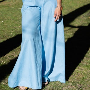 The Palazzo Cotton Trousers, Casual Women Pants, Spring Summer Outfit, Comfortable Trousers, European Sustainable Fashion, Light Blue image 2