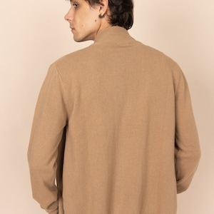 Men's Wool Cardigan Beige, Full-Zip Knitted Pullover, Italian Wool-blend, Mock-Neck collar, Made in Europe, Italian Yarn, Soft image 4