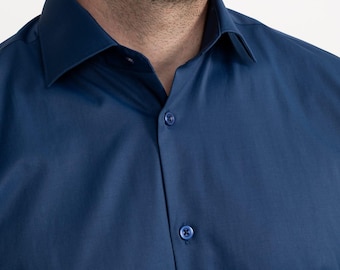 Camisa de vestir azul oscuro para hombre, tallas XXS a 7XL, de algodón egipcio, abotonada, clásica, informal, elegante, para oficina, boda, corte entallado y regular.
