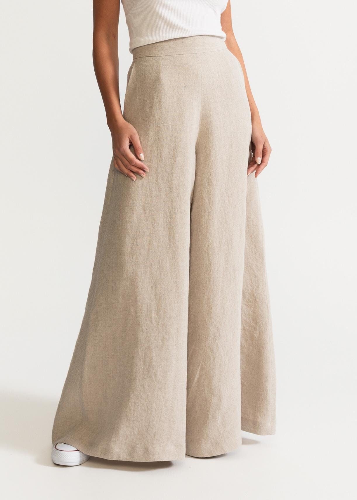 The "Palazzo" Hemp Trousers, Elegant Women Pants, Vegan Autumn/ Fall Outfit, Natural Comfortable Sustainable Trousers, Beige