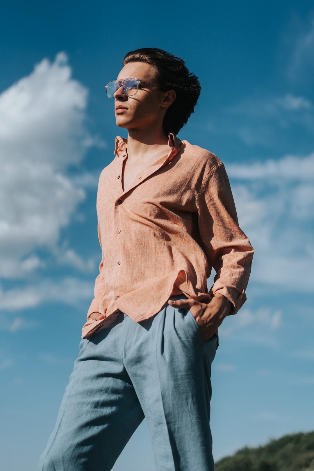 Chemise en lin orange – Coupe slim Chemise d'été douce et