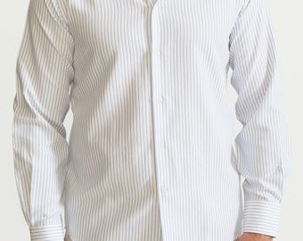 The &quot;Peles&quot; Egyptian Cotton Shirt for Men – Soft, Breathable, Casual or Dress Shirt – Luxury Long Sleeve Top, Sky Blue Stripes