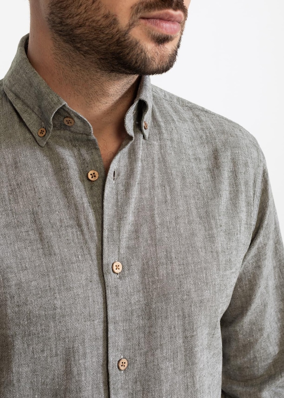 7xl dress shirts Men's Dark Blue Linen Shirt, From XXS to 7XL, Long Sleeve Oxford Collar Tailored Shirt Classic Spring Summer Button-down, Slim & Regular Fit