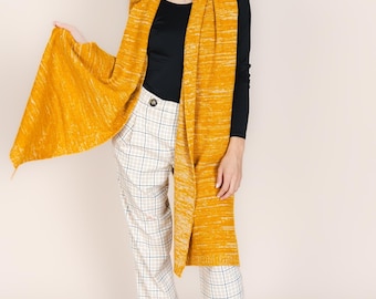 Mustard Handcrafted Hemp & Wool Scarf - Eco-Friendly Transylvanian Knitted Wrap - Sustainable Fashion Accessory for Men and Women