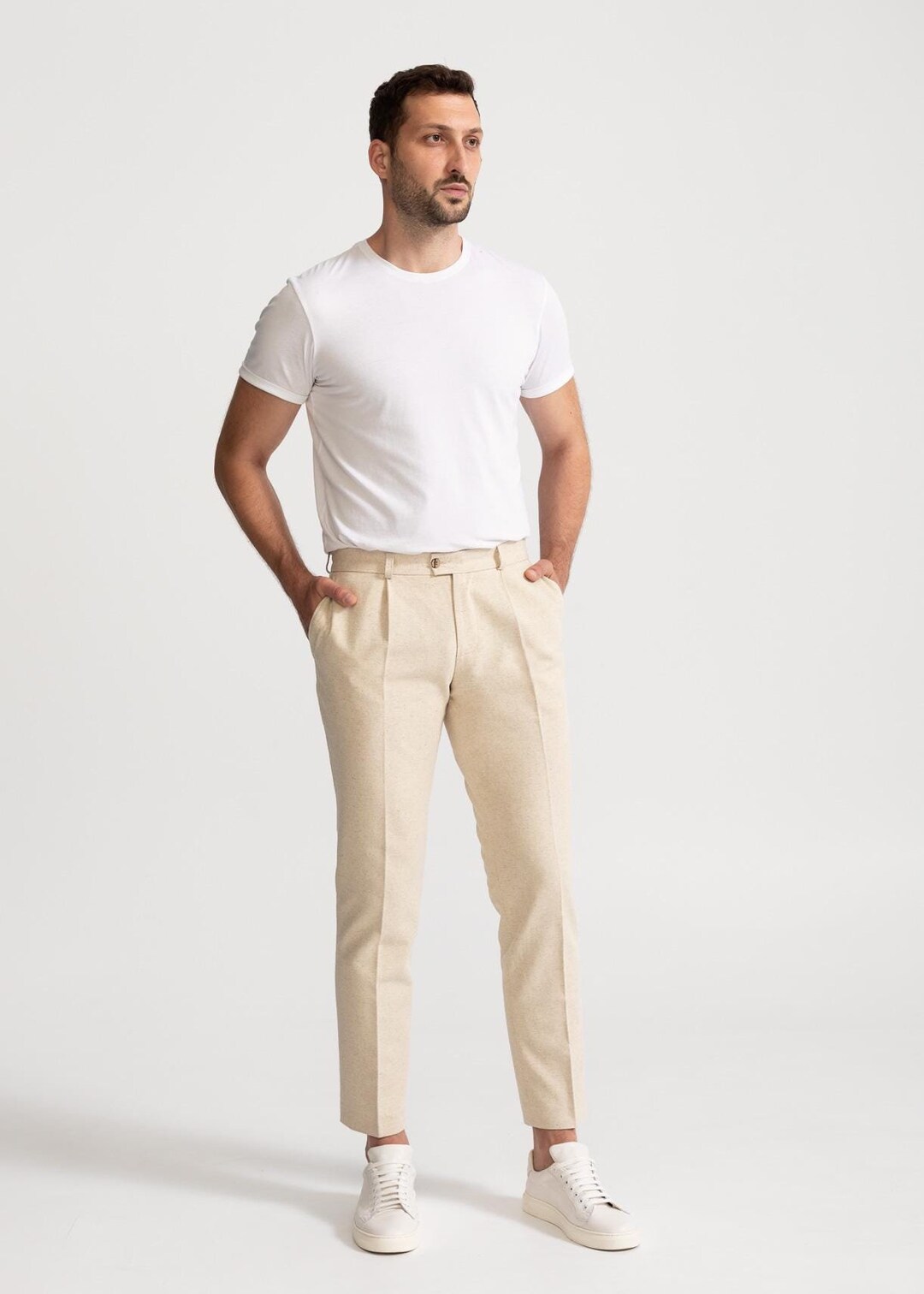 Amazon.com: COOFANDY Men's Cotton Linen Pants Elastic Waist