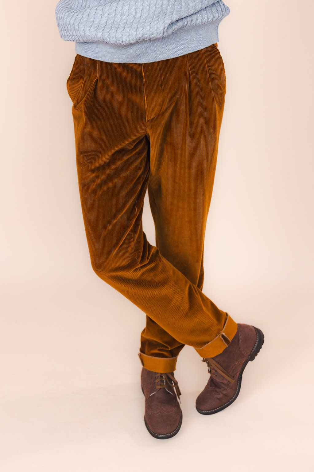 Dark Brown Corduroy Pants with Shoes Casual Outfits For Men After 40 (5  ideas & outfits)