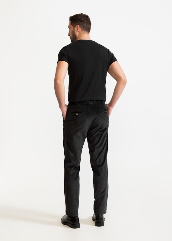 Pantalones de pana negros: algodón orgánico, vegano y sostenible  Pantalones de hombre con una sola pinza, estilo retro
