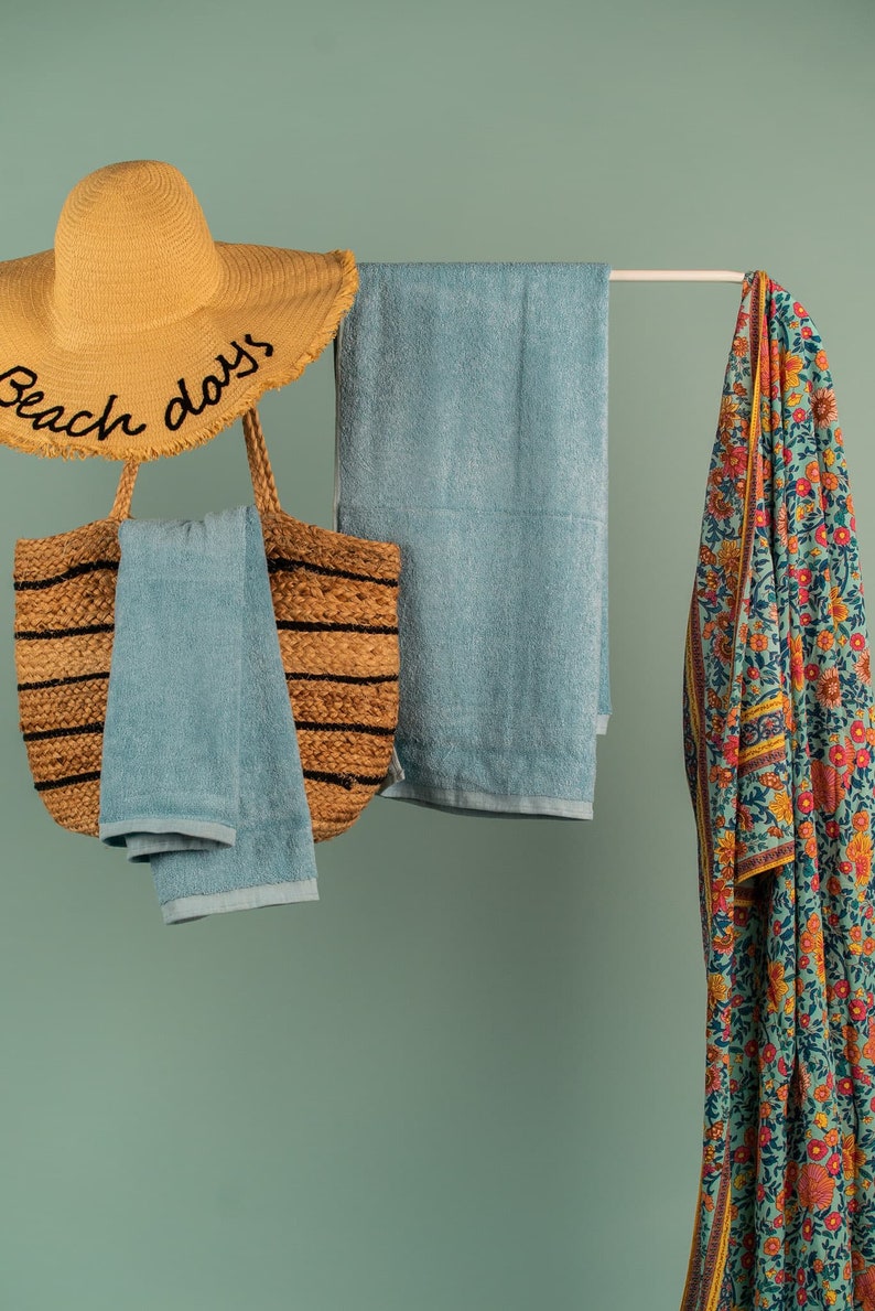 Linen Bathroom Towels Set, Beach Towels, SPA Sauna Towel, European Linen, Flax towel, Turkish Cotton, Waffle, Travelling, Organic Blue image 5