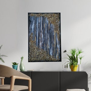 Glamorous &#39;BELOW EARTH&#39; Glitter Glass Painting - Abstract Gold Art - Modern Wall Decor