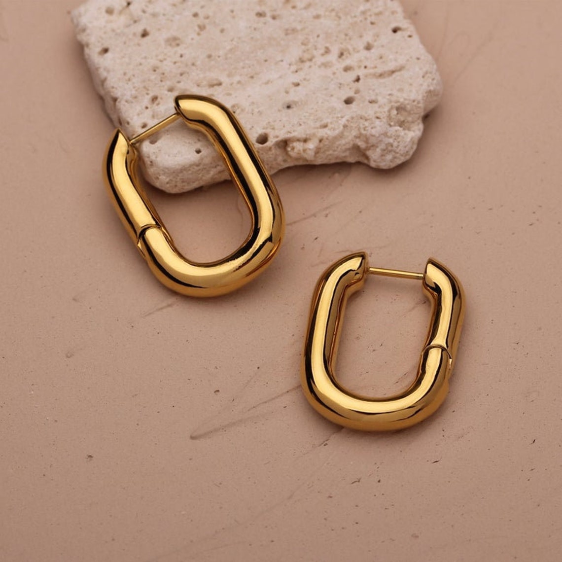 U SHAPE EARRINGS Link Hoop Earrings U Shape Hoops Etsy