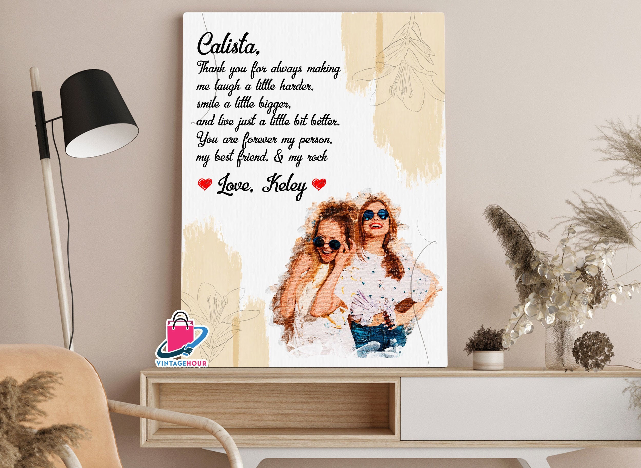Best Friend Personalized Canvas Wall Art Custom Bestie Print Etsy