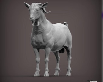 Standing Murciano Granadina Buck Figurine, 3D Printed Goat Sculpture, Farm Animal Gift
