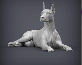 Lying Doberman Figurine | 3D Printed Doberman Dog Sculpture | Doberman Lover Gift