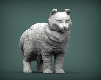 3D-geprinte American Curl Cat – Uniek kattenbeeldje, handgemaakte huisdiersculptuur, woondecoratiecadeau