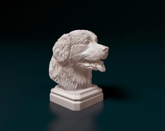 Bernese Mountain Dog Bust 3D Printed Sculpture for Shelf or Pet Memorial