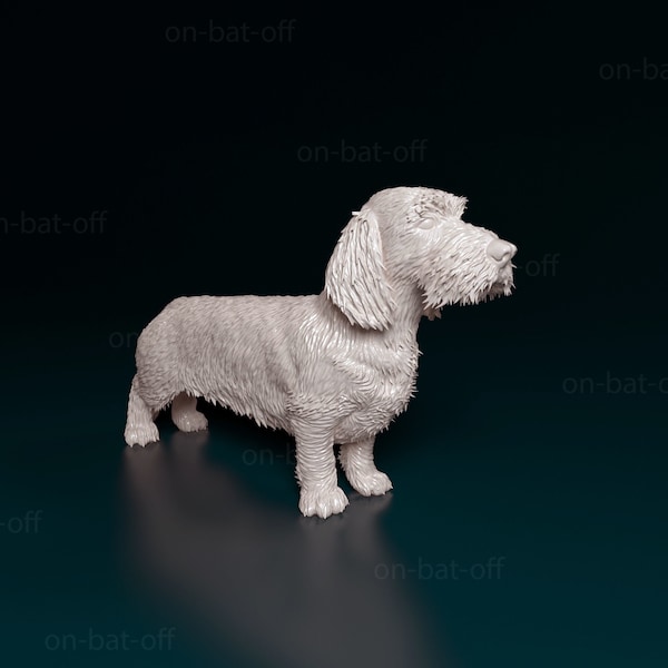 3D Printed Wire-Haired Dachshund Dog Statue - Ready-to-paint unpainted printing or painting service by us