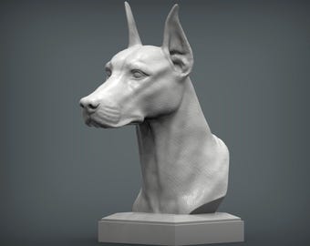 Doberman Bust 3D Printed Dog Sculpture for Pet Loss Gift or Shelf Display