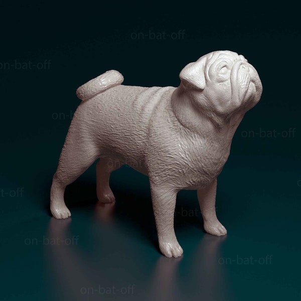 Statue de chien carlin imprimée en 3D - Service d'impression ou de peinture non peint prêt à peindre par nos soins