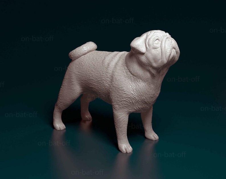 3D Printed Pug Dog Statue Ready-to-paint unpainted printing or painting service by us image 1