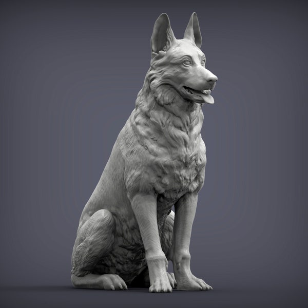 3D Printed German Shepherd Dog Statue - Ready-to-paint unpainted printing or painting service by us