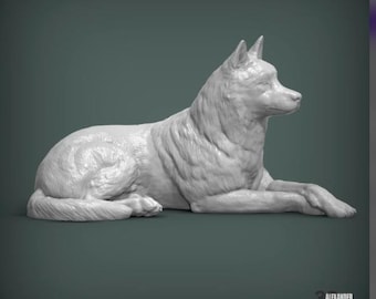 Lying Husky Figurine | 3D Printed Siberian Husky Dog Sculpture | Husky Lover Gift