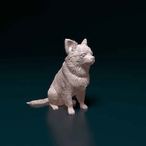 3D Printed Long-Haired Chihuahua – Small Dog Sculpture for Pet Memorial or Home Decor