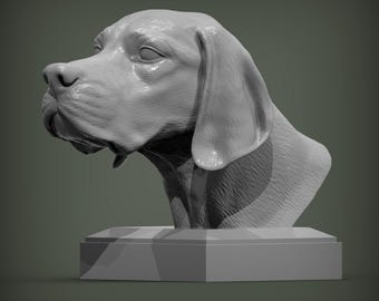 English Pointer Bust 3D Printed Dog Sculpture for Pet Memorial or Wall Display