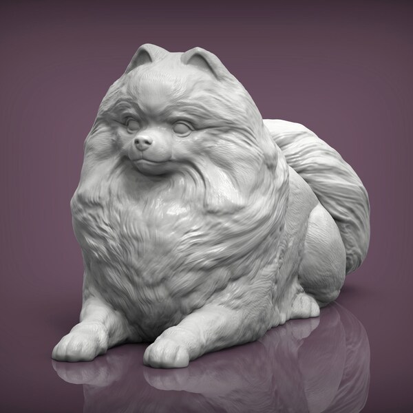 Pomeranian 3D Printed Dog Statue for Pet Memorial or Shelf Display