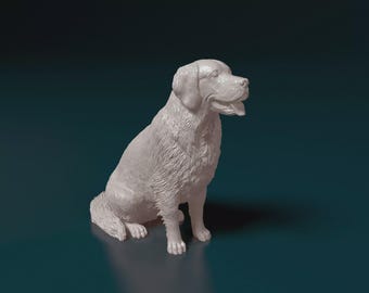 3D Printed Golden Retriever Figurine | Sitting Dog Statue, Pet Memorial Decor