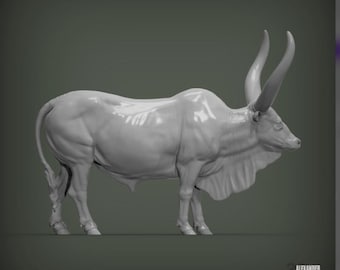 Standing Watusi Bull Figurine, 3D Printed Ankole Longhorn Cattle Statue, Farm Animal Lover Gift