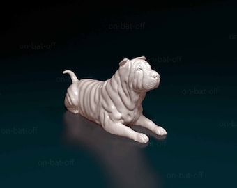 3D Printed Shar Pei Dog Statue - Ready-to-paint unpainted printing or painting service by us