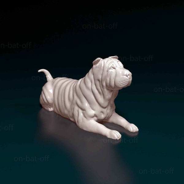 3D Printed Shar Pei Dog Statue - Ready-to-paint unpainted printing or painting service by us