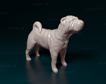 3D Printed Shar Pei Dog Statue - Ready-to-paint unpainted printing or painting service by us