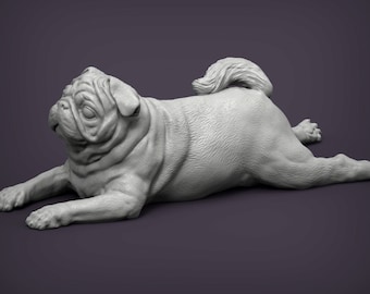 Pug 3D Printed Dog Statue for Pet Memorial or Shelf Display