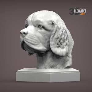 3D Printed Clumber Spaniel Bust – Dog Head Sculpture, Home Decor, Pet Memorial Gift, Heavy-Set Gundog Display