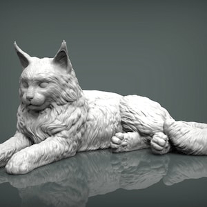 Maine Coon Cat Figurine 3D Printed Sculpture for Pet Memorial or Shelf Display