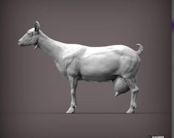 Standing Murciano Granadina Doe Figurine, 3D Printed Goat Sculpture, Farm Animal Gift