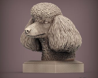 Toy Poodle Bust 3D Printed Dog Sculpture for Pet Memorial or Shelf Display