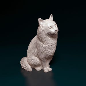 3D Printed Fluffy Cat – Cute Long-Haired Cat Figurine, Handmade Pet Sculpture, Home Decor Gift