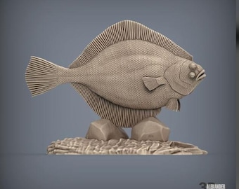 Realistic Flounder Fish Figurine | 3D Printed Marine Animal Sculpture | Angler Gift