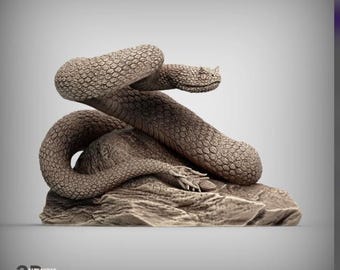 Coiled Spider-Tailed Horned Viper Figurine, 3D Printed Snake Diorama, Reptile Lover Gift