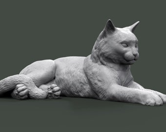 Cat Lying Sculpture 3D Printed Indoor Figurine for Pet Loss Gift or Shelf Display